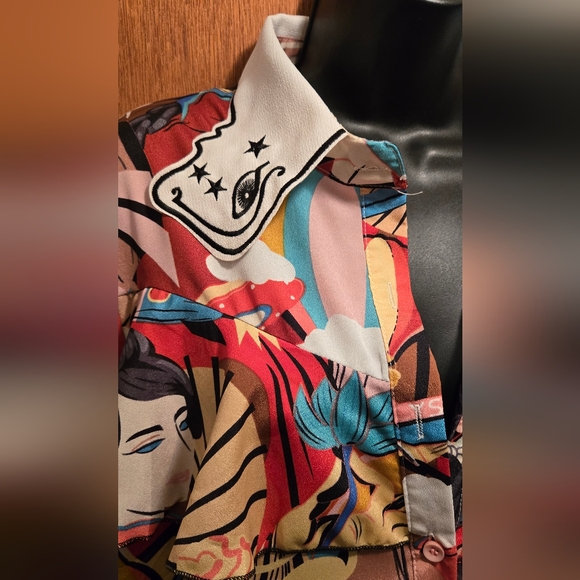 HOST PICK! πQing Pinz GORGEOUS embroidered ruffle colorful art top szM - Picture 4 of 10